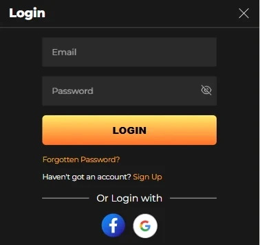 ReefSpins log in panel on a phone screen